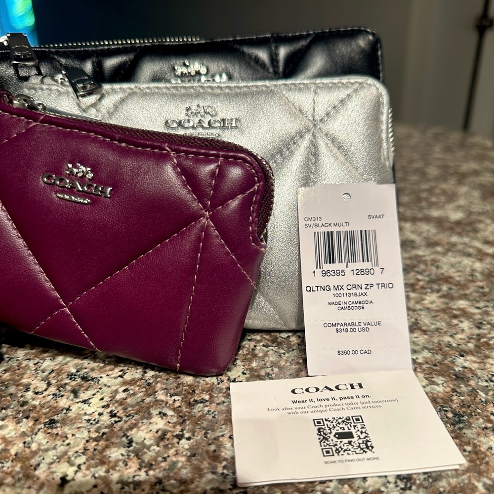 COACH TRIO NWT SOLD OUT - QUILTED LEATHER  - SILVER HARDWARE $320 RETAIL - Picture 6 of 6